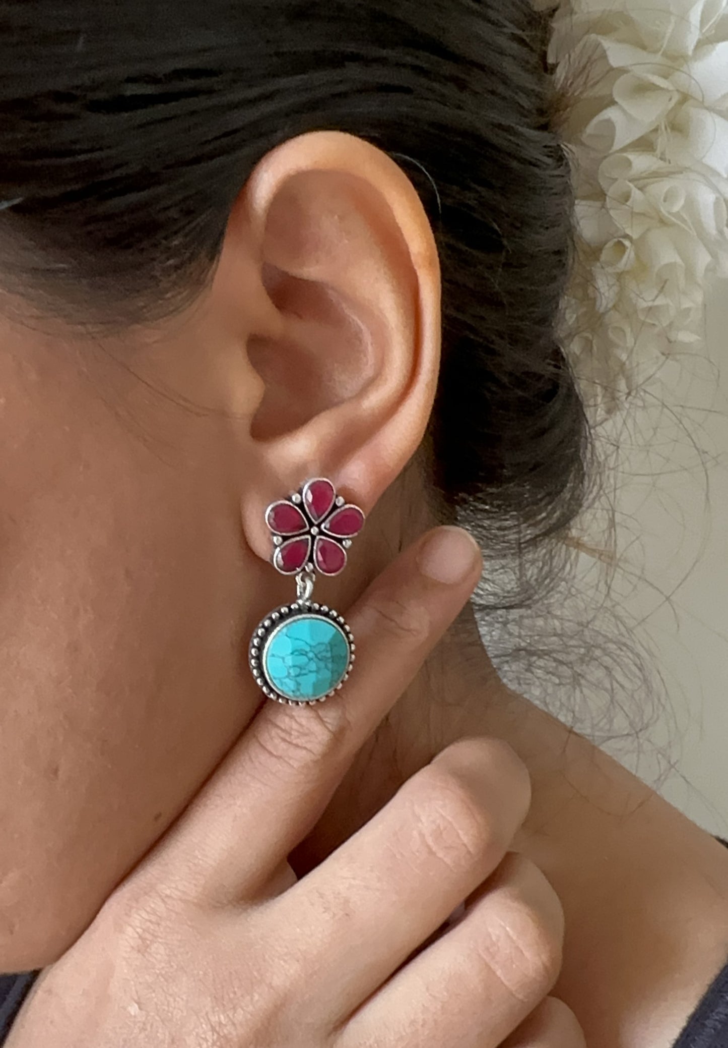 PHOOL Silver Oxidized Earring